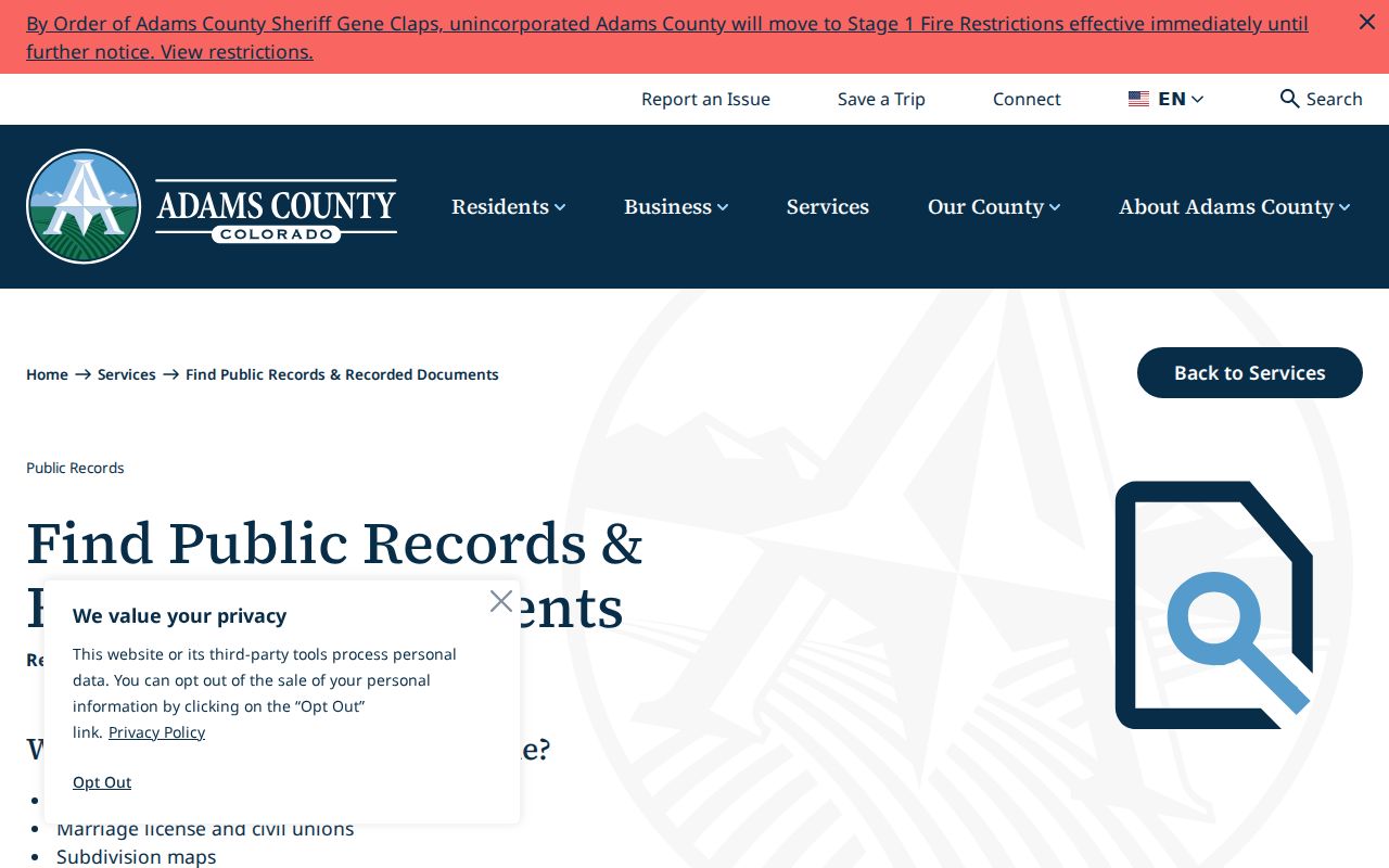 Westminster previous residents Adams recorded document search