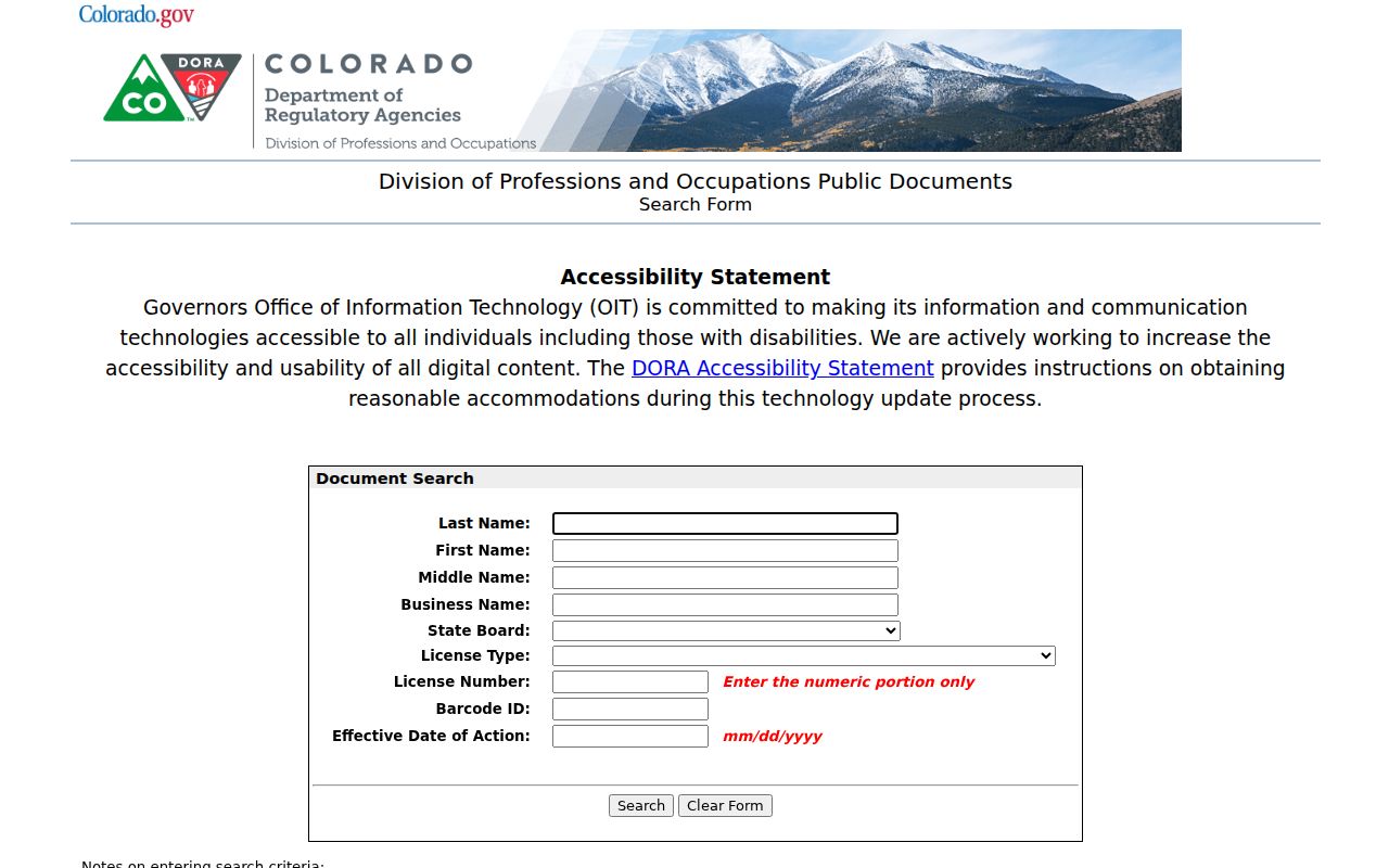 Westminster resident lookup Colorado DORA discipline search