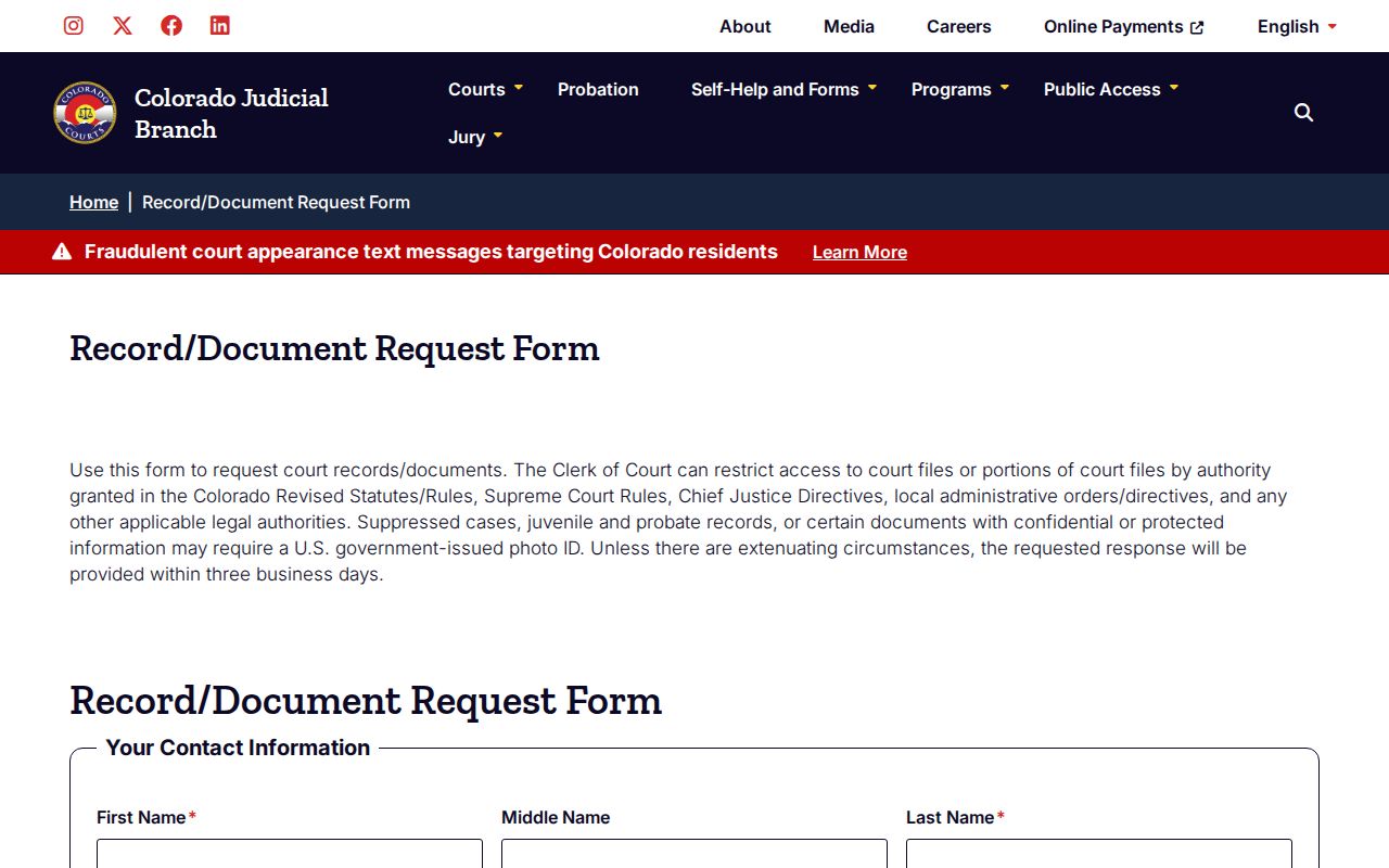 Westminster resident lookup Colorado court record request