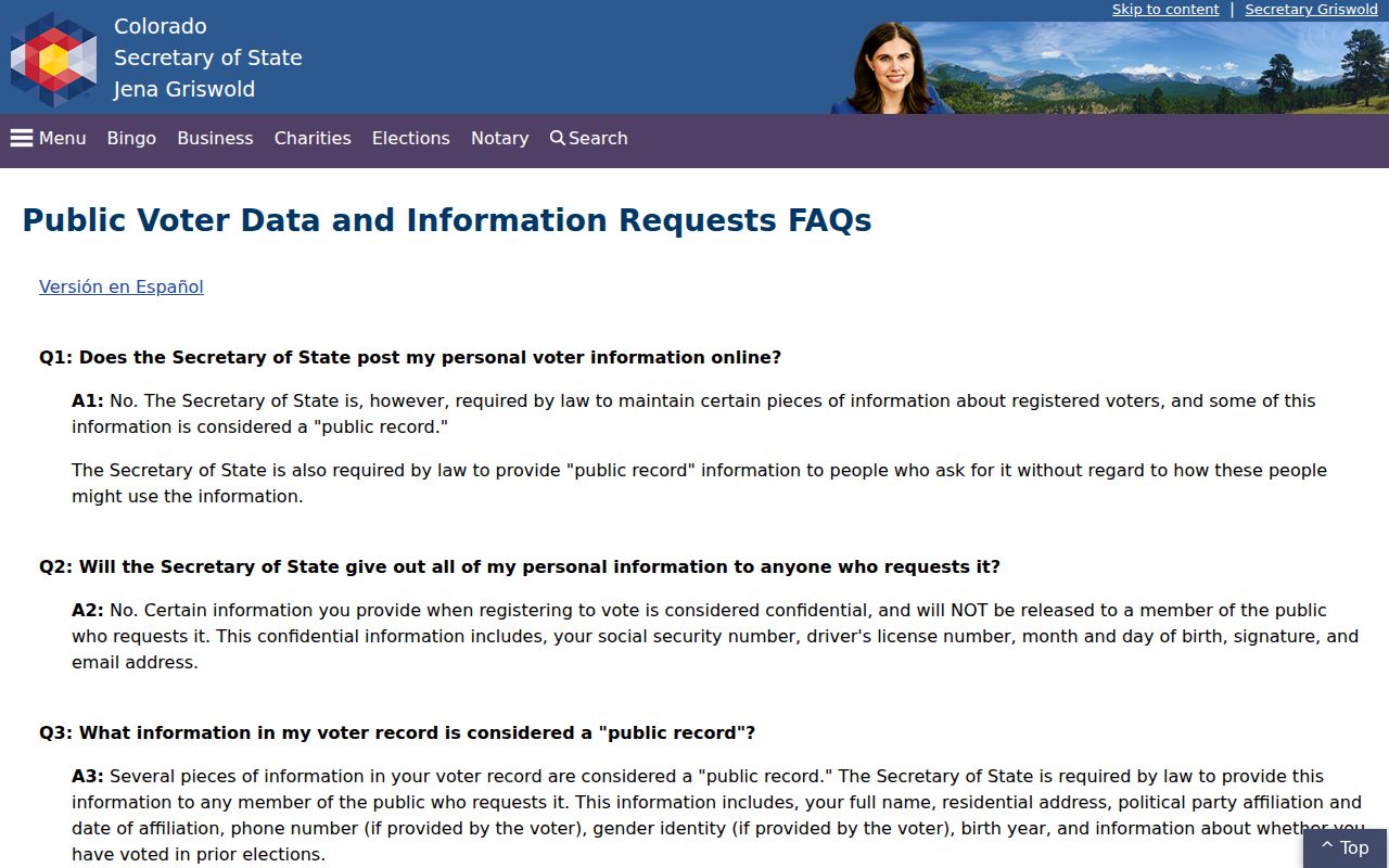 Westminster ZIP code directory Colorado voter data rules